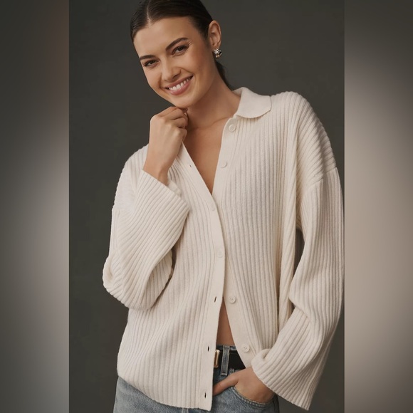 NEW Reformation Fantino Cashmere Collared Cardigan In Gossamer Size XL - Picture 7 of 17